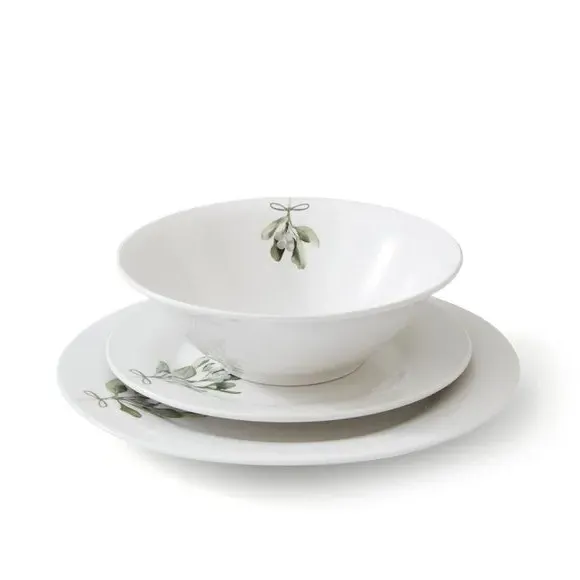 12 Piece Dinner Set with Mistletoe Design - White