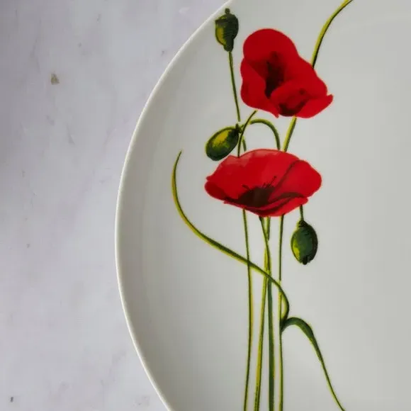 12-Piece Dinner Set with Poppy Design - White
