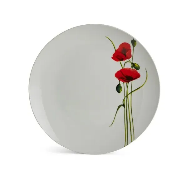 12-Piece Dinner Set with Poppy Design - White