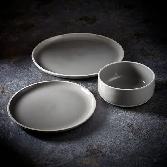 12-Piece Dinner Set with Raw Rim - Grey, Stoneware