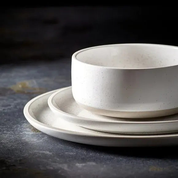 12-Piece Dinner Set with Raw Rim - White, Stoneware