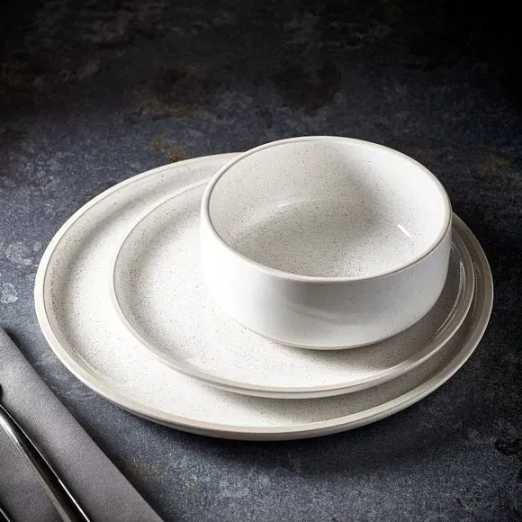 12-Piece Dinner Set with Raw Rim - White, Stoneware