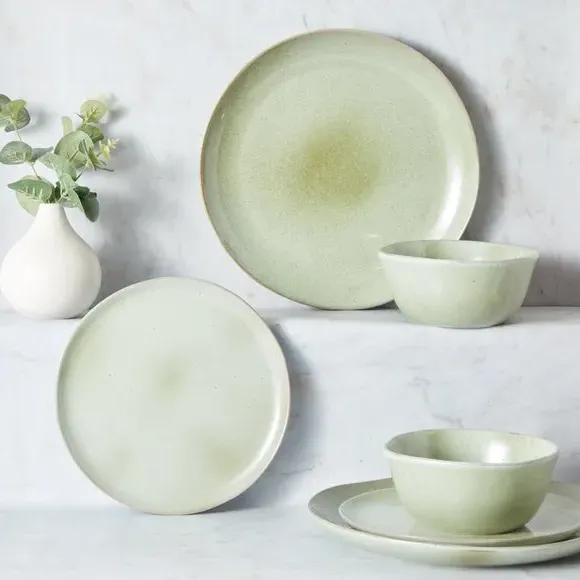 12-Piece Dinner Set with Reactive Glaze - Sage