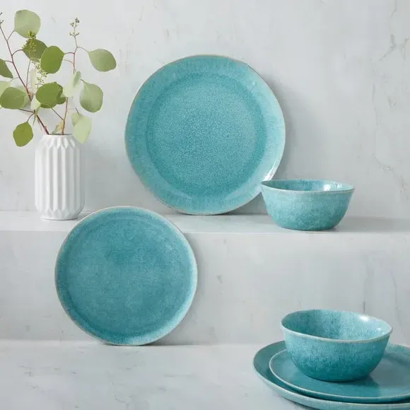 12-Piece Dinner Set with Reactive Glaze - Sea Mist