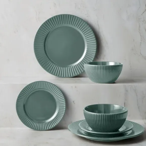 12-Piece Dinner Set with Ribbed Edge - Forest