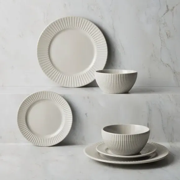 12-Piece Dinner Set with Ribbed Edge - Grey