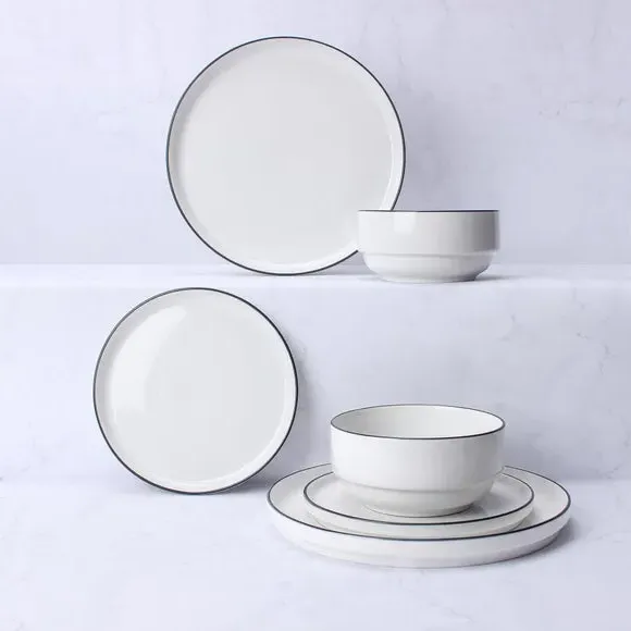12-Piece Dinner Set with Trim - Charcoal, Porcelain image