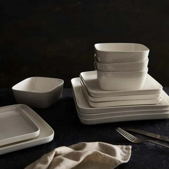 12-Piece Square Dinner Set - White, Bone China