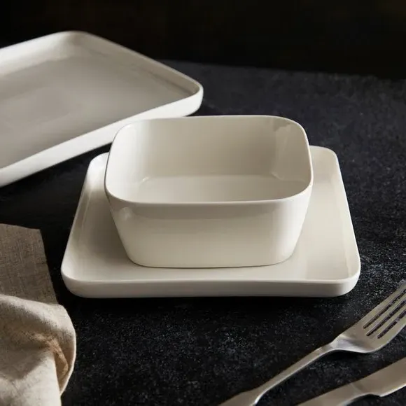 12-Piece Square Dinner Set - White, Bone China
