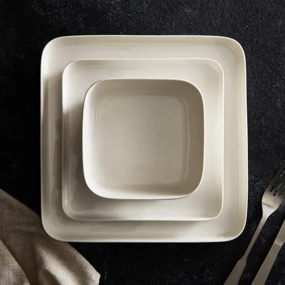 12-Piece Square Dinner Set - White, Bone China