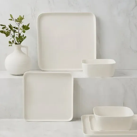12-Piece Square Dinner Set - White, Bone China image