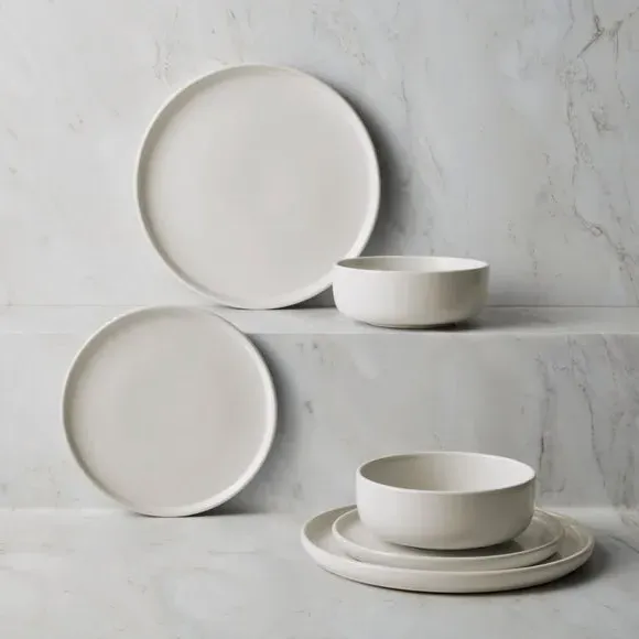12-Piece Stacking Dinner Set - White, Stoneware image