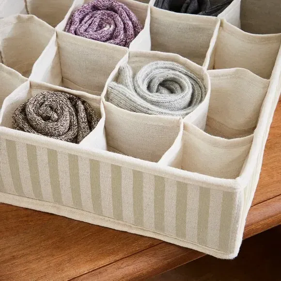 16-Section Drawer Organiser - Mushroom, Fabric