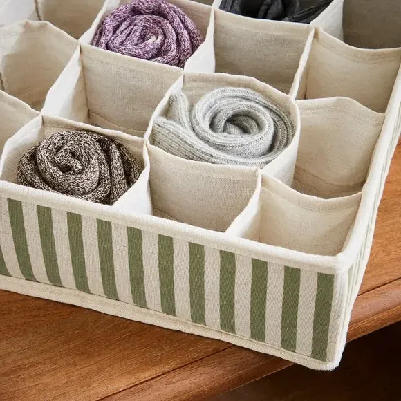 16-Section Drawer Organiser - Olive, Fabric