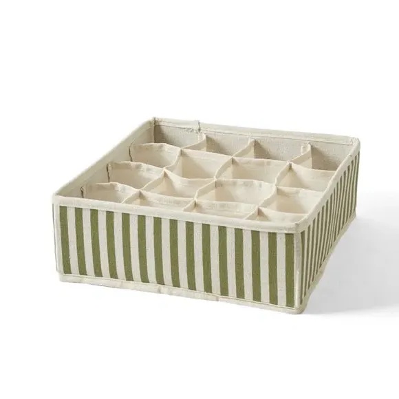 16-Section Drawer Organiser - Olive, Fabric