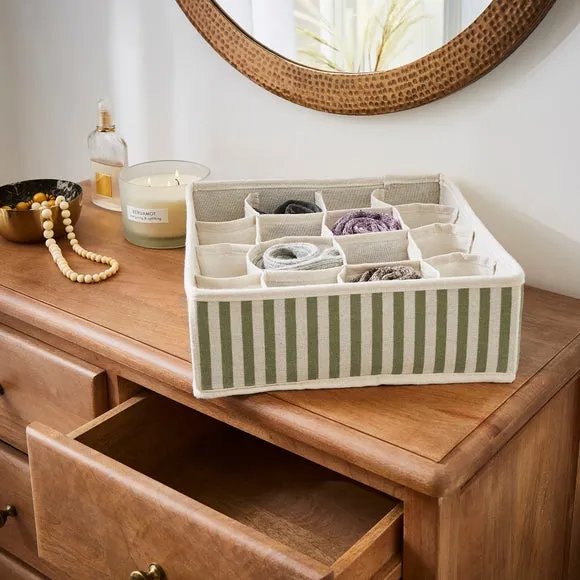16-Section Drawer Organiser - Olive, Fabric