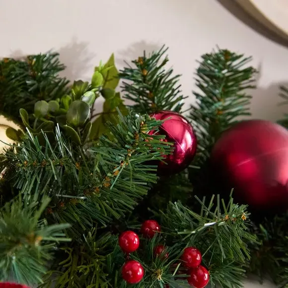 180cm Bauble Garland Mixed Finishes - Burgundy