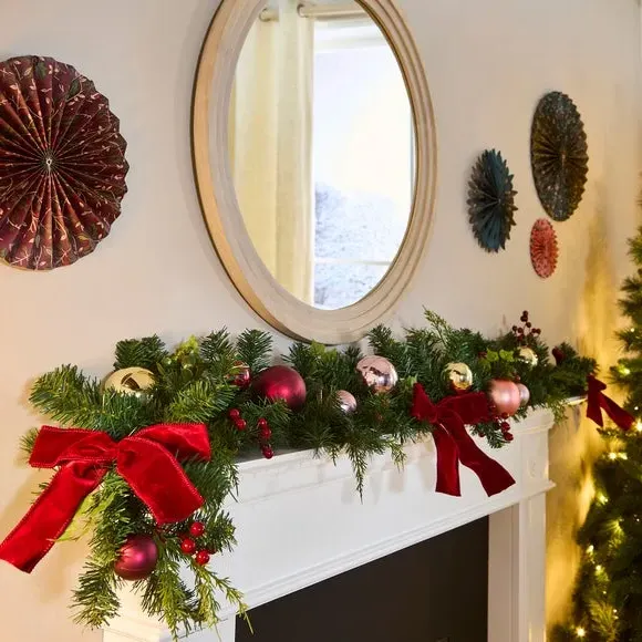180cm Bauble Garland Mixed Finishes - Burgundy image