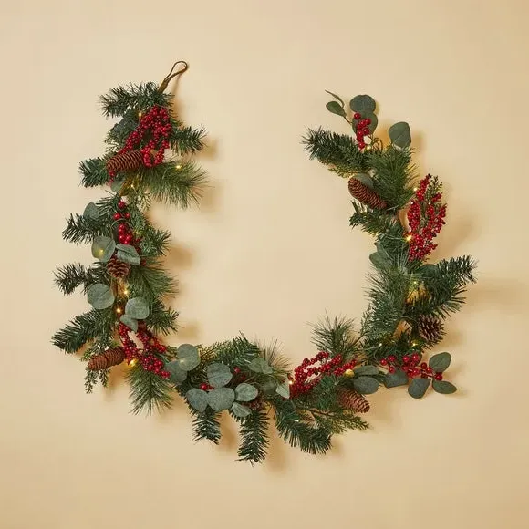 180cm Pre-Lit Garland with Berries - Green