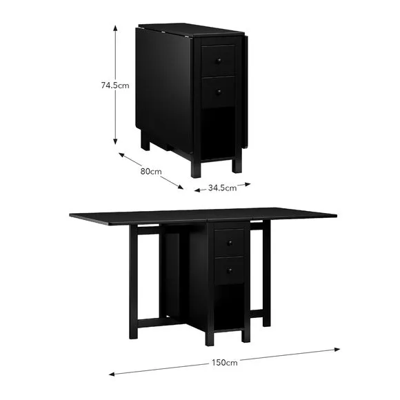 2-4 Seater Extendable Dining Table - Black