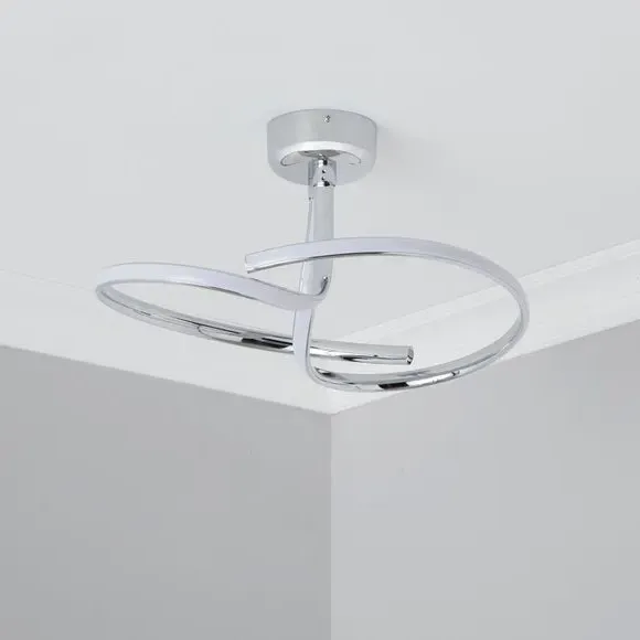 2-Arm Semi Flush Ceiling Light - Silver, Chrome