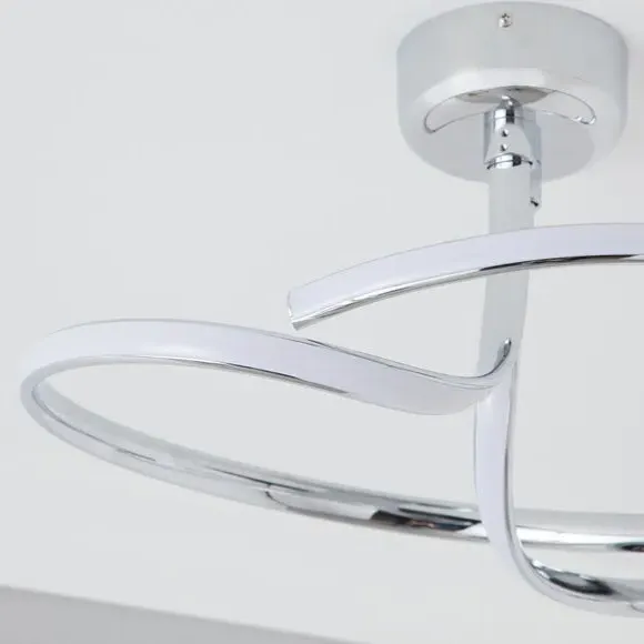 2-Arm Semi Flush Ceiling Light - Silver, Chrome