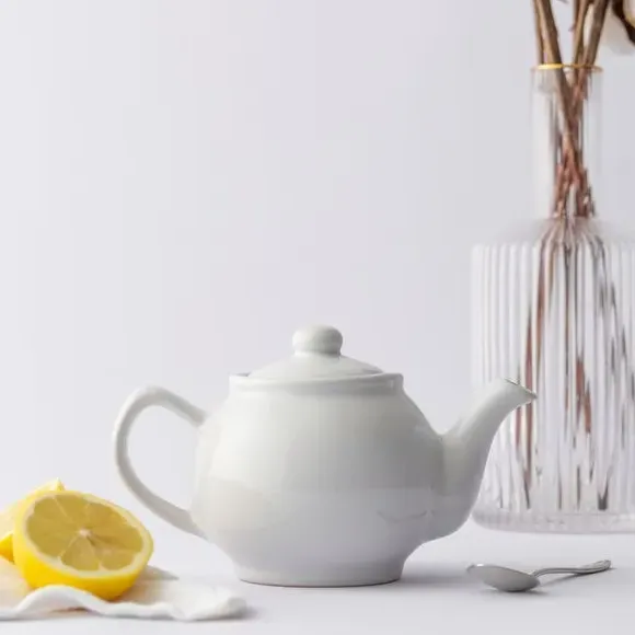2 Cup Teapot with Non-Drip Spout - White, Stoneware