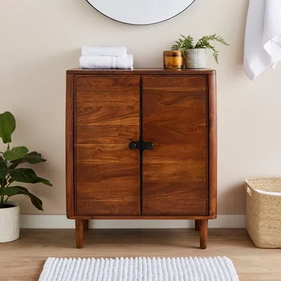 2-Door Bathroom Cabinet with Storage - Brown, Acacia