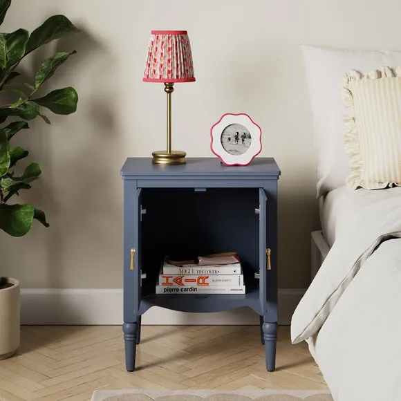 2-Door Bedside Table with Floral Design - Blue