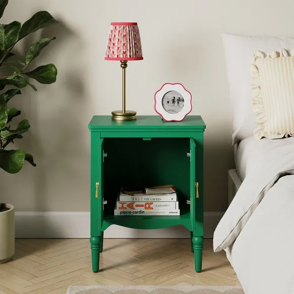 2-Door Bedside Table with Floral Design - Green