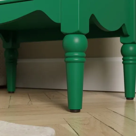 2-Door Bedside Table with Floral Design - Green