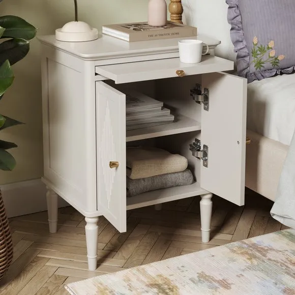 2-Door Bedside Table with Shelf - Stone, Wood