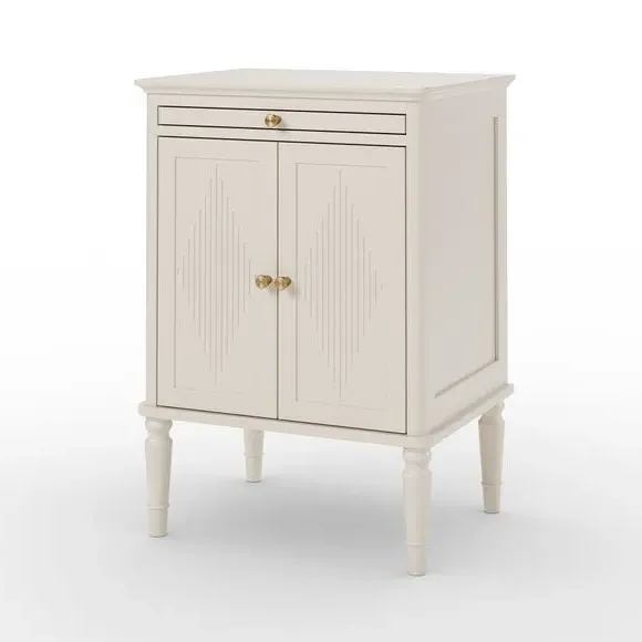 2-Door Bedside Table with Shelf - Stone, Wood