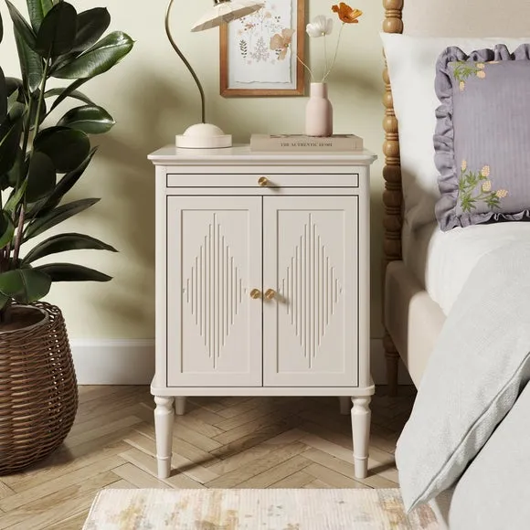 2-Door Bedside Table with Shelf - Stone, Wood image