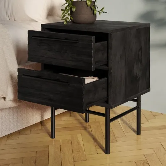2-Drawer Bedside Table - Black, Mango Wood