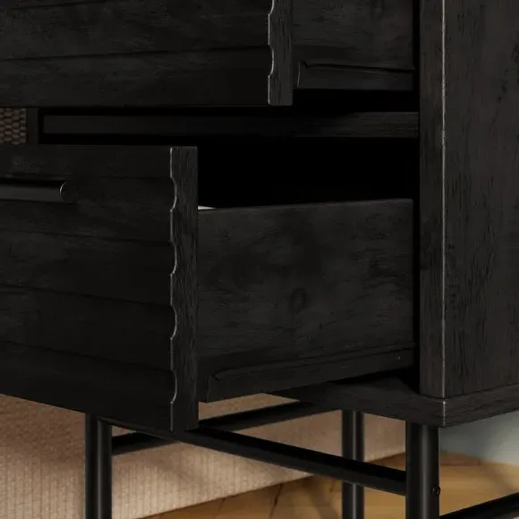 2-Drawer Bedside Table - Black, Mango Wood