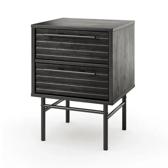 2-Drawer Bedside Table - Black, Mango Wood