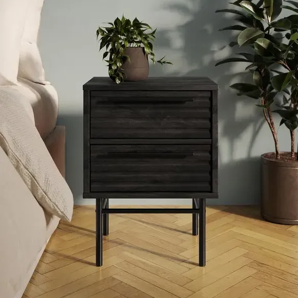 2-Drawer Bedside Table - Black, Mango Wood image