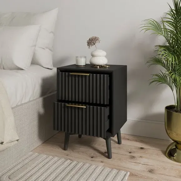 2-Drawer Bedside Table - Black, Wood