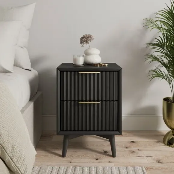 2-Drawer Bedside Table - Black, Wood image