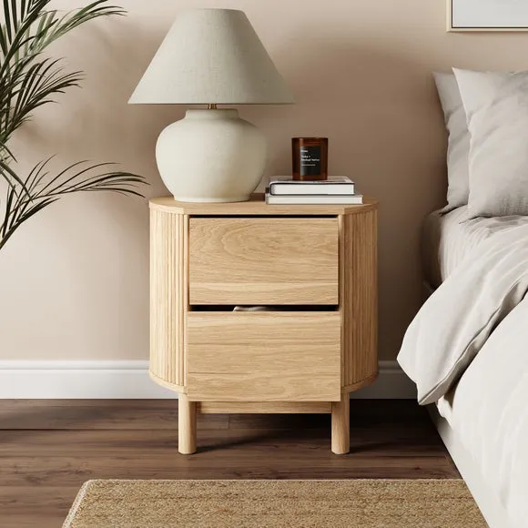 2-Drawer Bedside Table Curved - Oak Effect