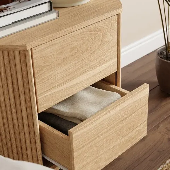 2-Drawer Bedside Table Curved - Oak Effect