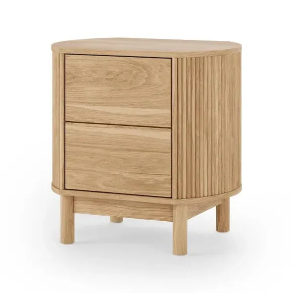2-Drawer Bedside Table Curved - Oak Effect