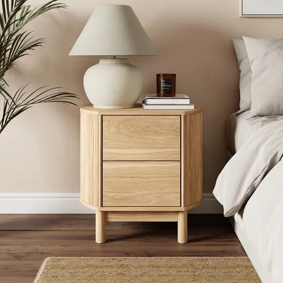 2-Drawer Bedside Table Curved - Oak Effect image