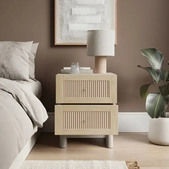 2 Drawer Bedside Table - Light Oak Effect