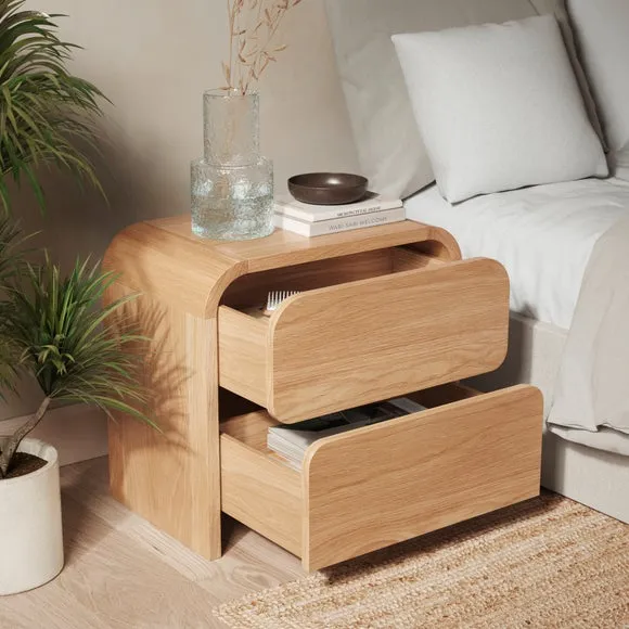 2-Drawer Bedside Table - Light Oak, Oak