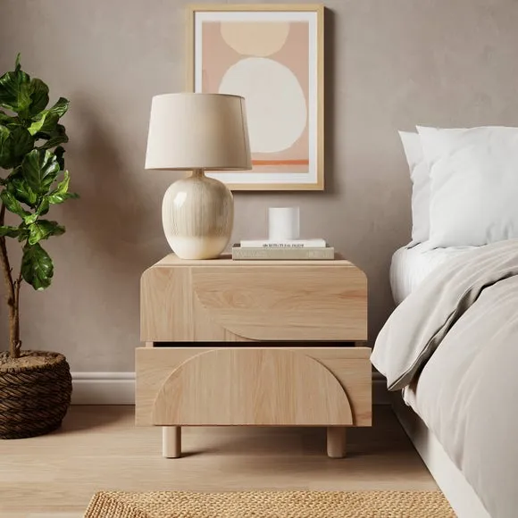 2-Drawer Bedside Table - Light Oak, Wood Effect