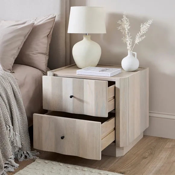 2 Drawer Bedside Table - Off-White, Mango Wood