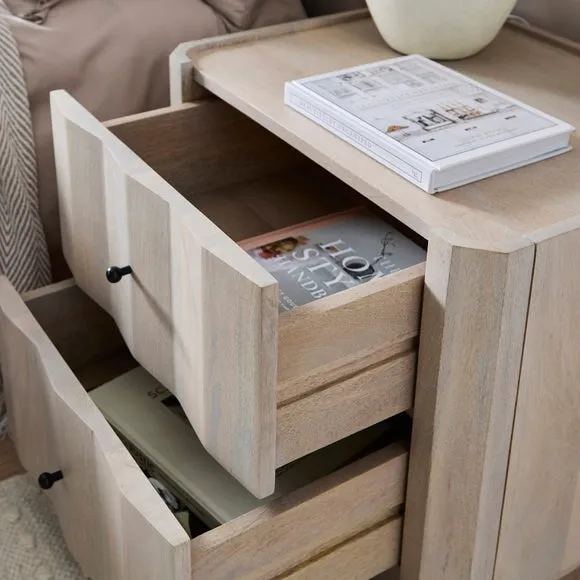 2 Drawer Bedside Table - Off-White, Mango Wood