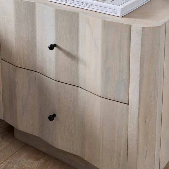 2 Drawer Bedside Table - Off-White, Mango Wood